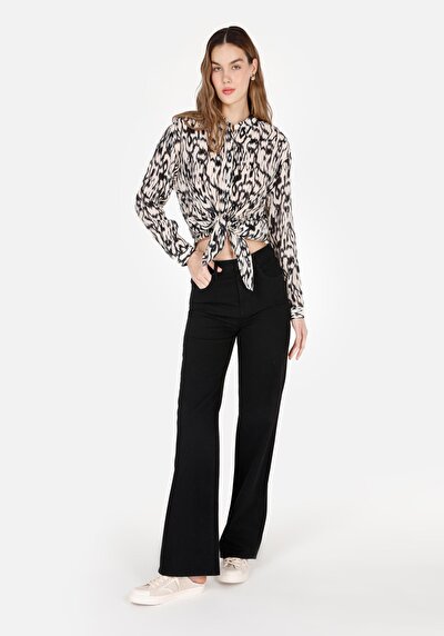 Image de Chemise À Manches Longues Beige Regular Fit Imprimé Sergé Femme