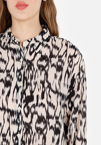 Image de Chemise À Manches Longues Beige Regular Fit Imprimé Sergé Femme
