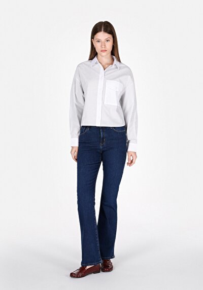 Image de Chemise À Manches Longues Bleu Regular Fit Rayé Popeline Femme