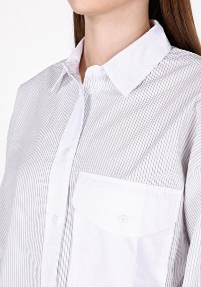 Image de Chemise À Manches Longues Bleu Regular Fit Rayé Popeline Femme