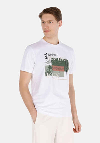 Image de T-shirt À Manches Courtes Blanc Regular Fit Droit Homme