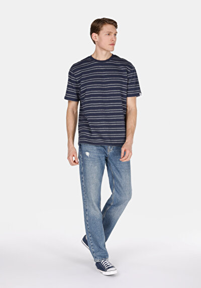 Image de T-shirt À Manches Courtes Marine Comfort Fit Rayé Homme
