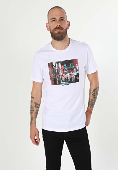 Afficher les détails de T-shirt À Manches Courtes Blanc Regular Fit  Homme