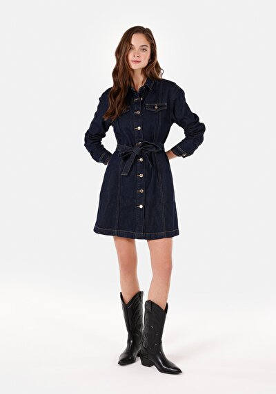 Afficher les détails de Robe Bleu Slim Fit Manches Longues   Femme