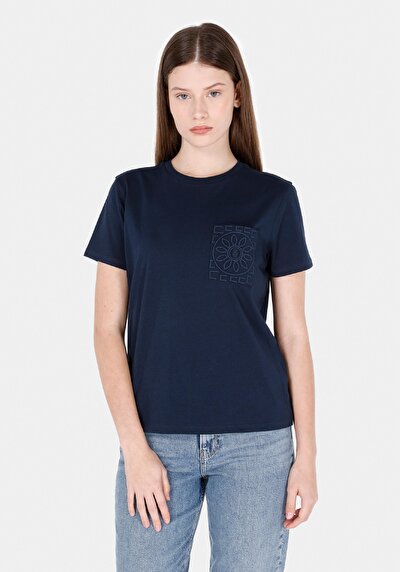 Image de T-shirt À Manches Courtes Marine Regular Fit Brodé Femme