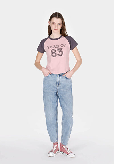 Image de T-shirt À Manches Courtes Rose Slim Fit Imprimé Femme