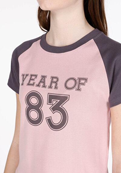 Image de T-shirt À Manches Courtes Rose Slim Fit Imprimé Femme