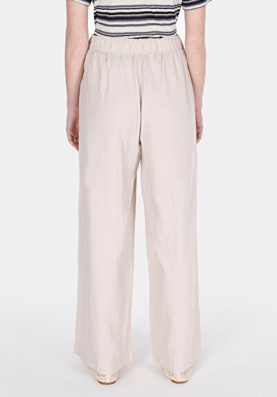 Image de Pantalon Beige Wide Leg High Rise En Uni Regular Fit Femme