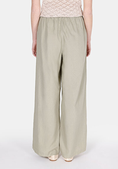 Afficher les détails de Pantalon Vert Wide Leg High Rise En Uni Regular Fit Femme