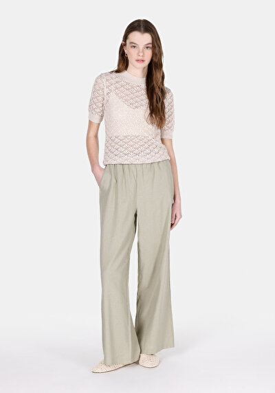 Image de Pantalon Vert Wide Leg High Rise En Uni Regular Fit Femme