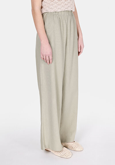 Image de Pantalon Vert Wide Leg High Rise En Uni Regular Fit Femme