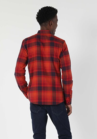 Image de Chemise À Manches Longues Rouge Slim Fit Homme