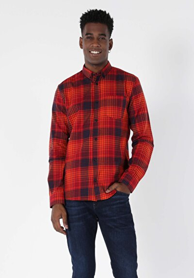 Image de Chemise À Manches Longues Rouge Slim Fit   Homme
