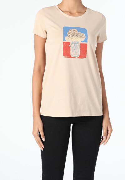 Image de T-shirt À Manches Courtes Beige Regular Fit Femme