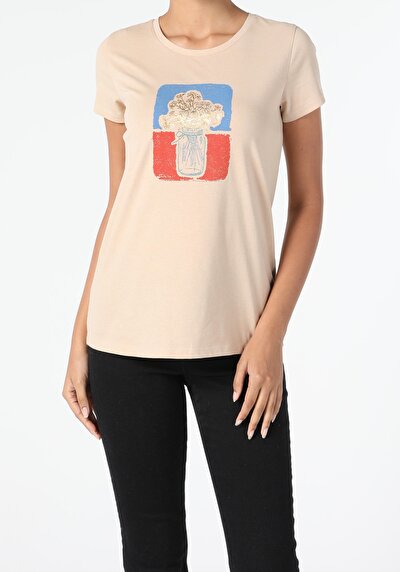 Image de T-shirt À Manches Courtes Beige Regular Fit  Femme
