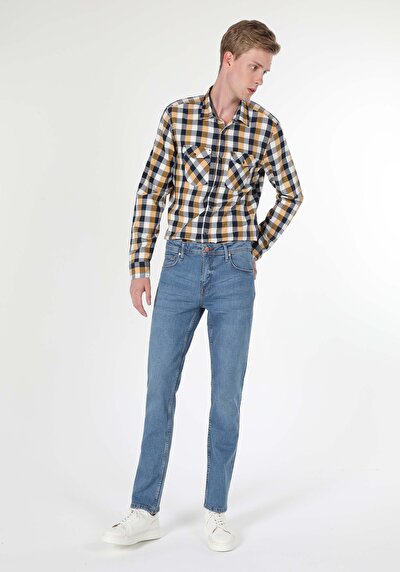 Image de 045 David Pantalon Bleu Straight Leg En Regular Fit Homme
