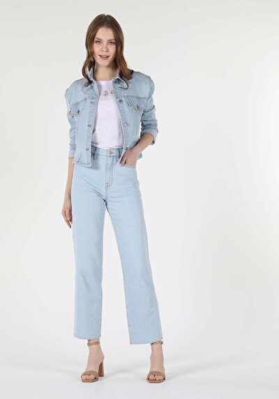 Image de 970 Berry Pantalon Bleu Clair Wide Leg En Regular Fit Femme