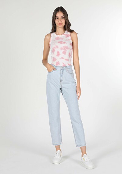 Image de 896  Maria Pantalon Bleu Tapered Leg  En  Mom Fit Femme