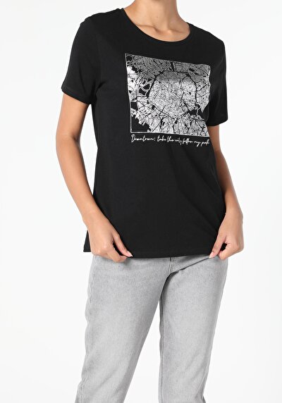 Image de T-shirt À Manches Courtes Noir Regular Fit Femme