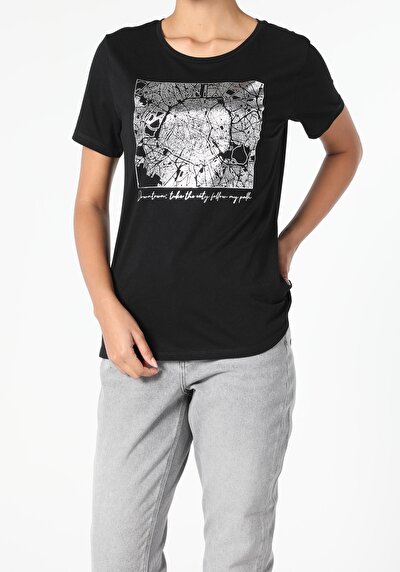 Image de T-shirt À Manches Courtes Noir Regular Fit Femme