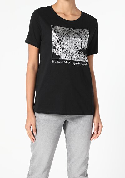 Image de T-shirt À Manches Courtes Noir Regular Fit  Femme