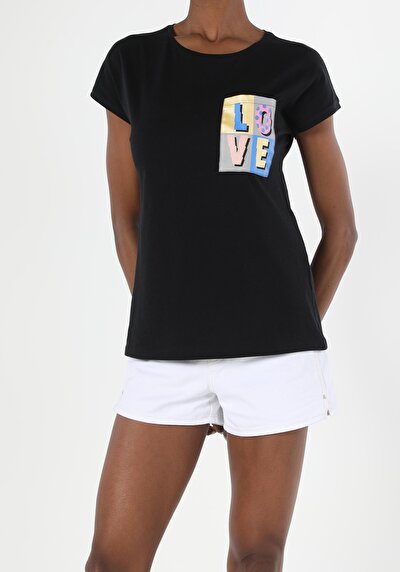 Image de T-shirt À Manches Courtes Noir Regular Fit Femme