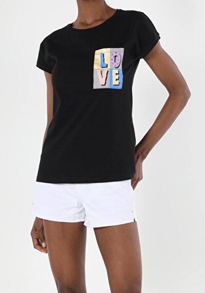 Image de T-shirt À Manches Courtes Noir Regular Fit Femme