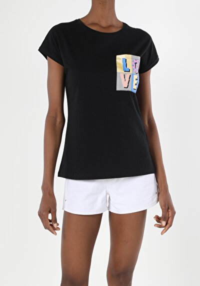 Image de T-shirt À Manches Courtes Noir Regular Fit  Femme