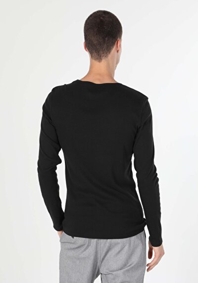 Image de T-shirt À Manches Longues Noir Slim Fit  Homme