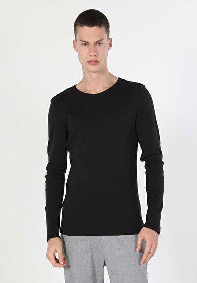 Image de T-shirt À Manches Longues Noir Slim Fit  Homme