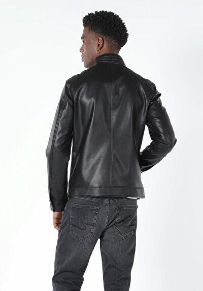 Afficher les détails de Veste Pu Noir   Slim Fit Homme