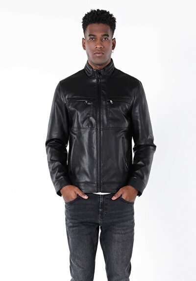Afficher les détails de Veste Pu Noir   Slim Fit Homme