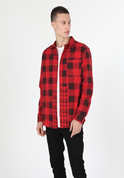 Image de Chemise À Manches Longues Rouge Regular Fit   Homme