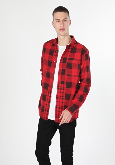 Image de Chemise À Manches Longues Rouge Regular Fit   Homme