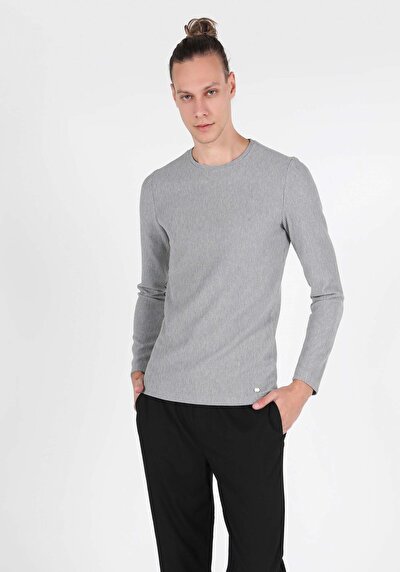 Image de T-shirt À Manches Longues Gris Slim Fit  Homme