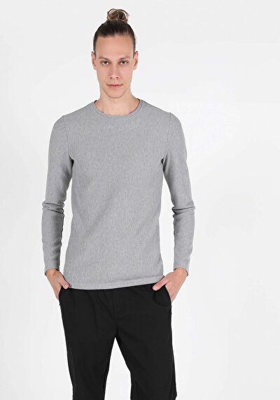 Image de T-shirt À Manches Longues Gris Slim Fit  Homme