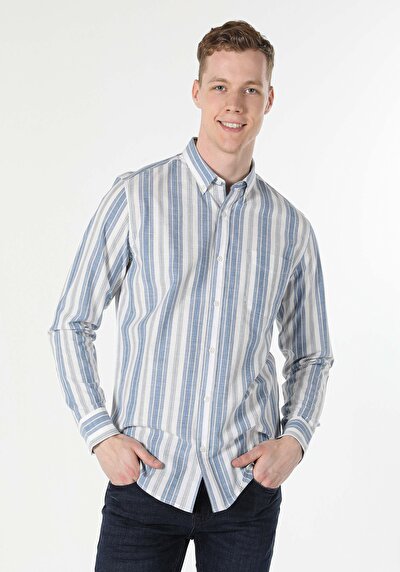Image de Chemise À Manches Longues Bleu Regular Fit Homme