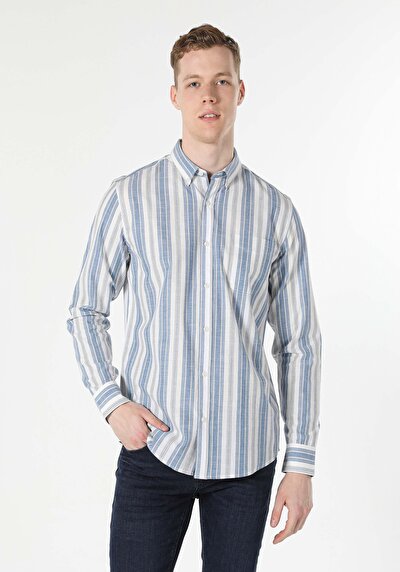 Image de Chemise À Manches Longues Bleu Regular Fit   Homme