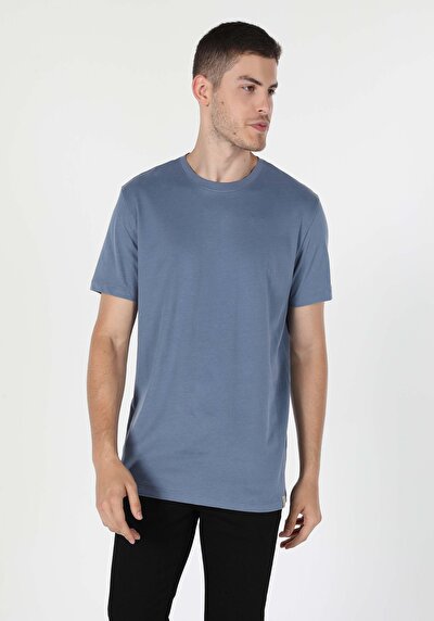 Afficher les détails de T-shirt À Manches Courtes Bleu Regular Fit  Homme