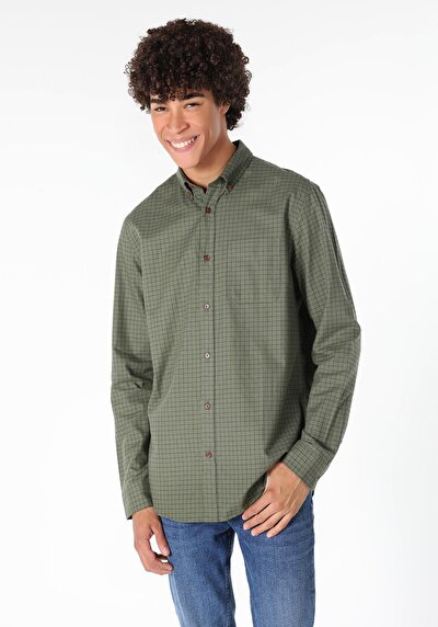Image de Chemise À Manches Longues Kaki Homme
