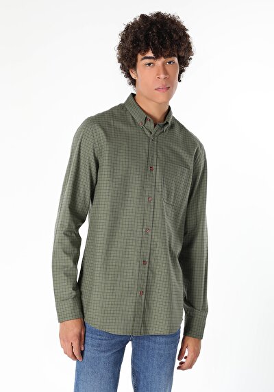 Image de Chemise À Manches Longues Kaki Homme
