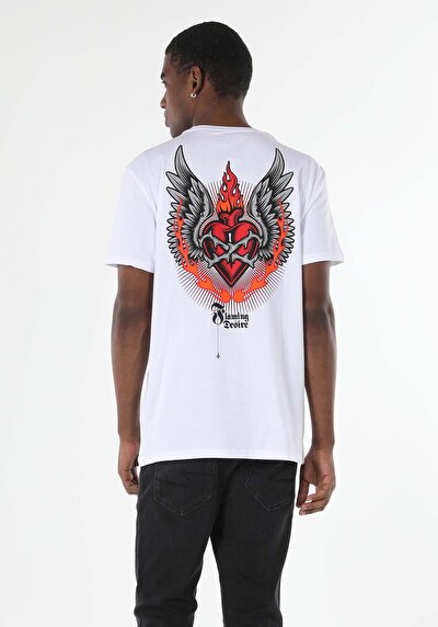 Image de T-shirt À Manches Courtes Blanc Comfort Fit Imprimé Homme