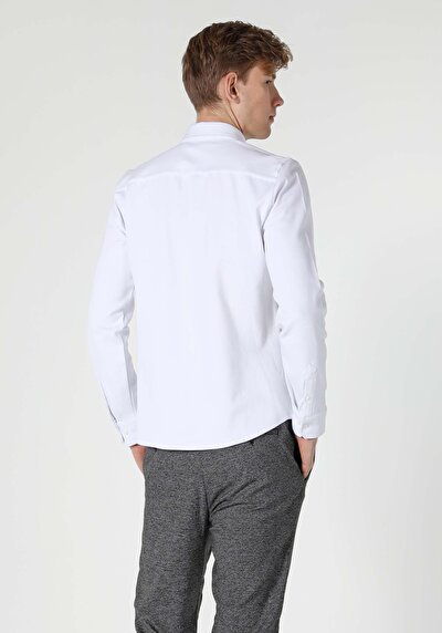 Image de Chemise À Manches Longues Blanc Slim Fit   Homme