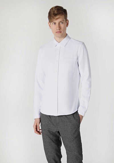 Image de Chemise À Manches Longues Blanc Slim Fit Homme