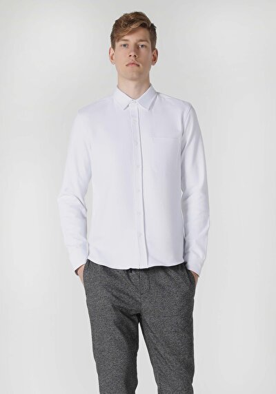 Image de Chemise À Manches Longues Blanc Slim Fit   Homme