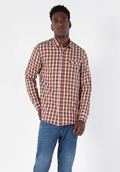 Image de Chemise À Manches Longues Marron Regular Fit   Homme