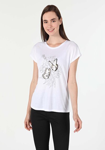 Afficher les détails de T-shirt À Manches Courtes Blanc   Femme