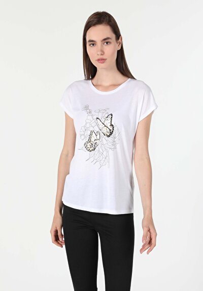Afficher les détails de T-shirt À Manches Courtes Blanc   Femme