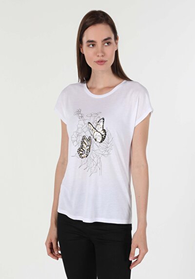 Afficher les détails de T-shirt À Manches Courtes Blanc   Femme