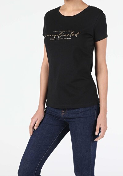 Image de T-shirt À Manches Courtes Noir Slim Fit  Femme
